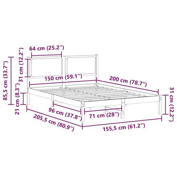 vidaXL Sängram Ljusgrå 150 x 200 cm Massivt trä 878113