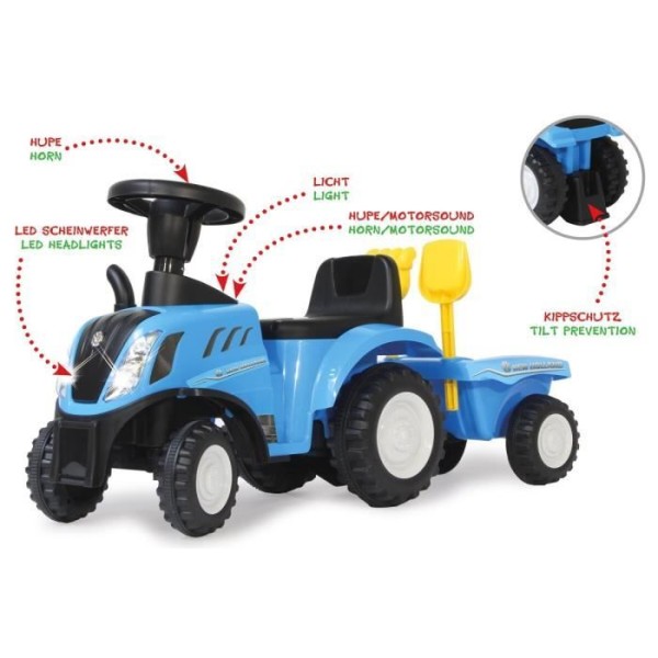 New Holland T7 traktor med släp, spade och kratta för barn - Jamara Kids