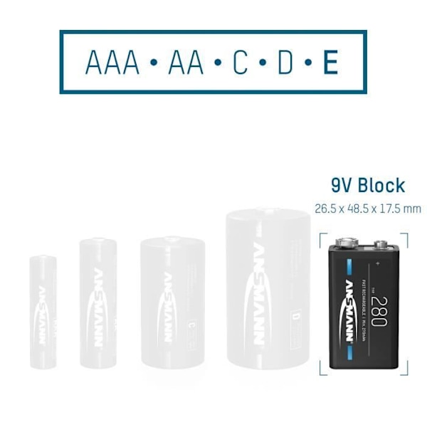 ANSMANN 9V batterityp 280mAh NiMH 1,2V - E-Block (2 st)