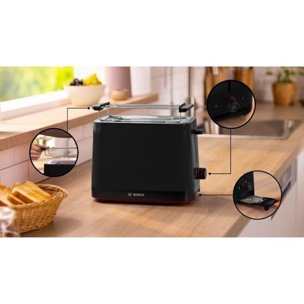 Bosch 2-fack brödrost 950w svart - TAT3M123 Matte svart