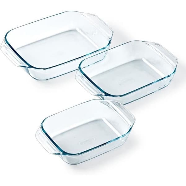 Set med 3 ugnsformar - PYREX - Glas - Rektangulär - Oemotståndlig - 20-25-28 cm Transparent