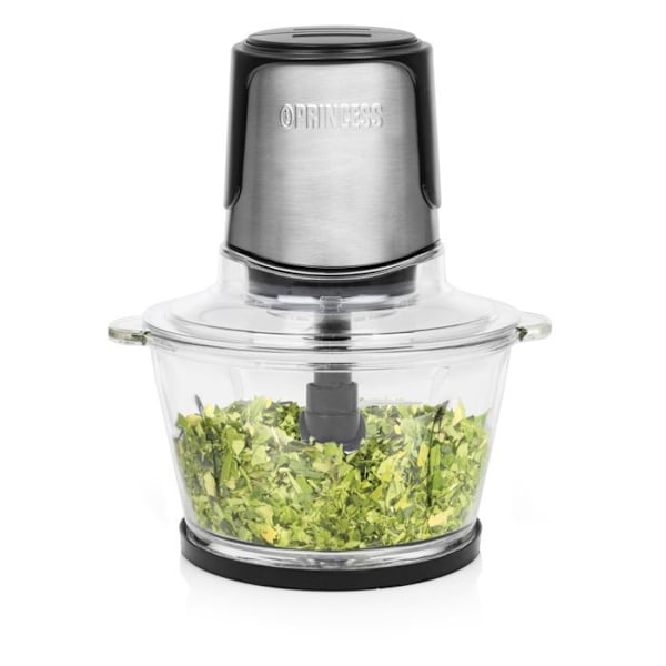 Duo XL Princess Chopper 221052 - 1,5 L glasskål - 4 blad i rostfritt stål - 300 W - Svart/Silver Svart, Rostfritt stål, Transparent