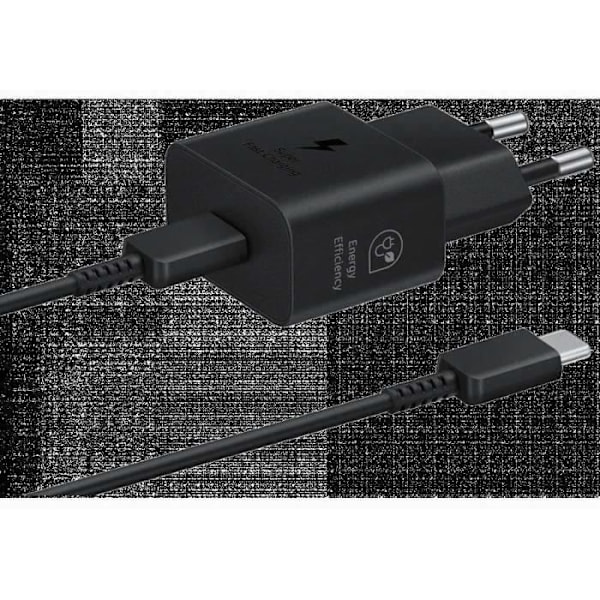 Samsung mobiltelefon laddare 25W nätladdare Med USBC kabel Svart Svart