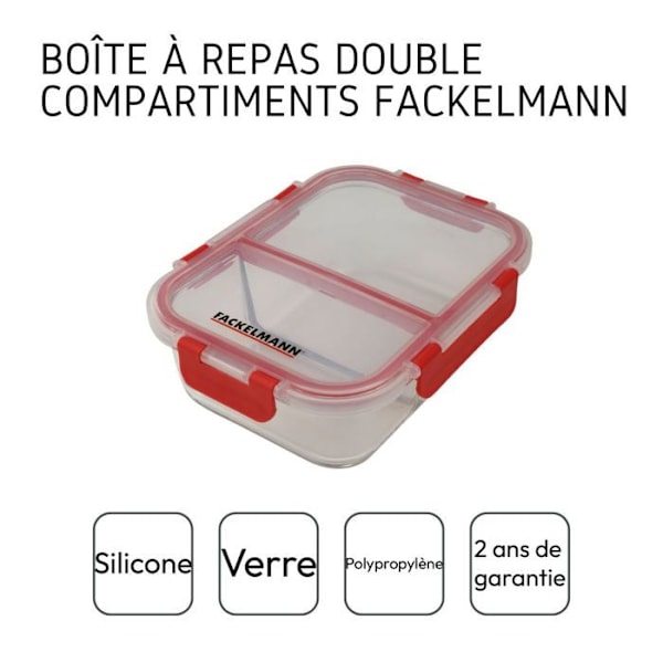 Glasmatlåda med två fack 1000 ml Fackelmann Move Röd, klar