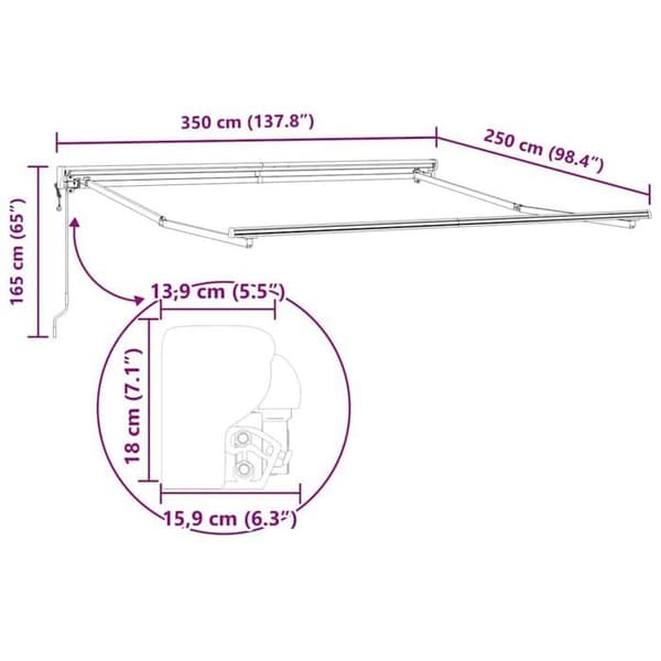 Fällbar markisram - vidaXL - Antracit - Pulverlackerad stål - 350x250 cm - Fällbar