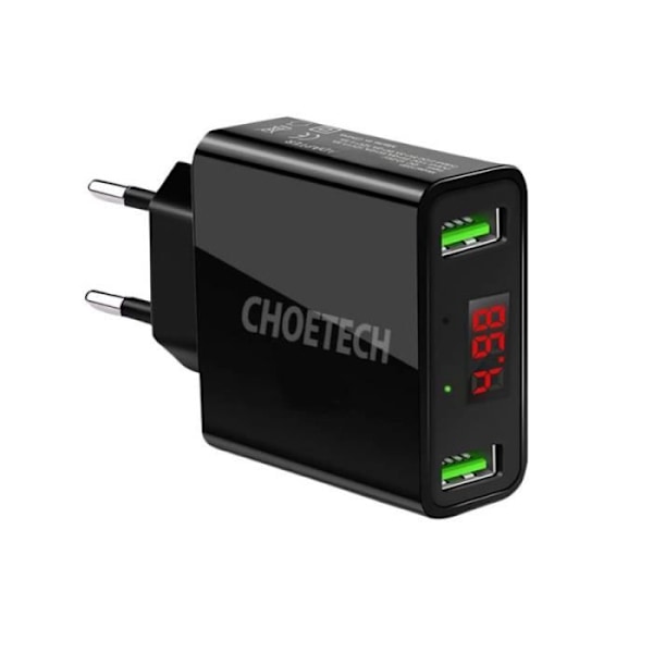 choetech C0028 Nätladdare 2x USB 2.2A 12W LED Svart - C0028 SVART