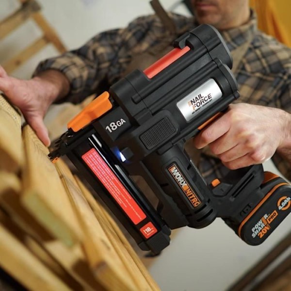 WORX NITRO Trådlös Heftare 20V WX844.9 - 18Ga - 2 Skjutlägen - Verktygsfri Avblockering - Justering av Nedsänkningsdjup