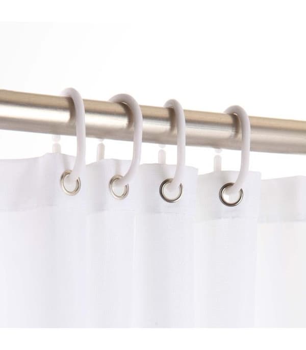 Duschdraperi i enhetlig polyester med krokar - L 200 x B 180 cm - Vit Vit