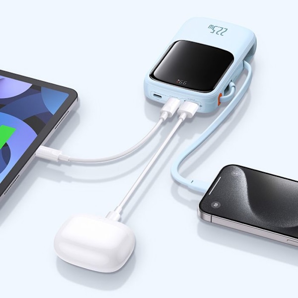 Baseus - Extern batteri Qpow Pro+ (P10067101313-00) - Lightning, 2x Type-C, USB, 22,5W, 10000mAh, Type-C-kabel - Blå