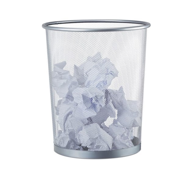 Relaxdays Metallisk korg av nät, papperskorg för kontor, metallnät 20 liter, 30 cm Ø, höjd 35 cm, silverfärgad silver-