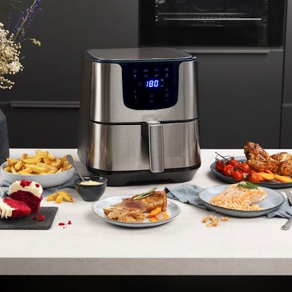 Airfryer XXL Deluxe Princess 182060 oljefri fritös - För 9 personer - Receptbok ingår - 5,5 L - 1,25 kg pommes frites Grå