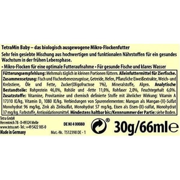 Komplett foder - TETRA - TetraMin Baby - 66ml - Rik på protein - Stek mindre än 1 cm