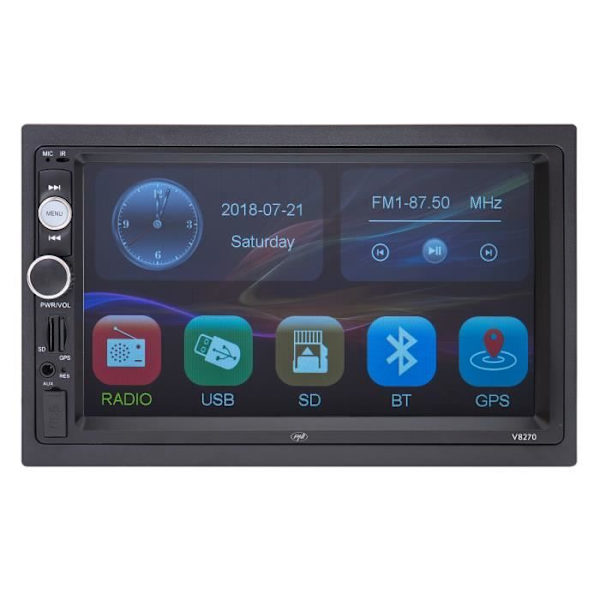 PNI V8270 2 DIN multimedianavigering med GPS MP5, 7 tums pekskärm, FM-radio, Bluetooth, spegellänk, AUX, USB, microSD