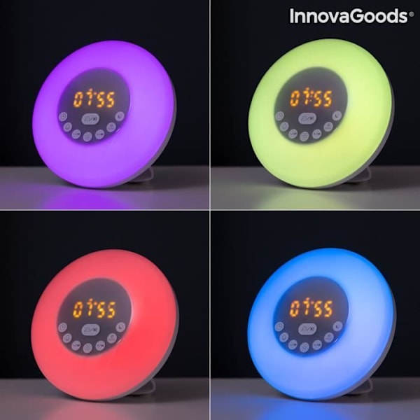 Väckarklocka - InnovaGoods - Slockar - Bluetooth - Simulering av gryning - Flerfärgad Röd, grön, blå, lila, gul