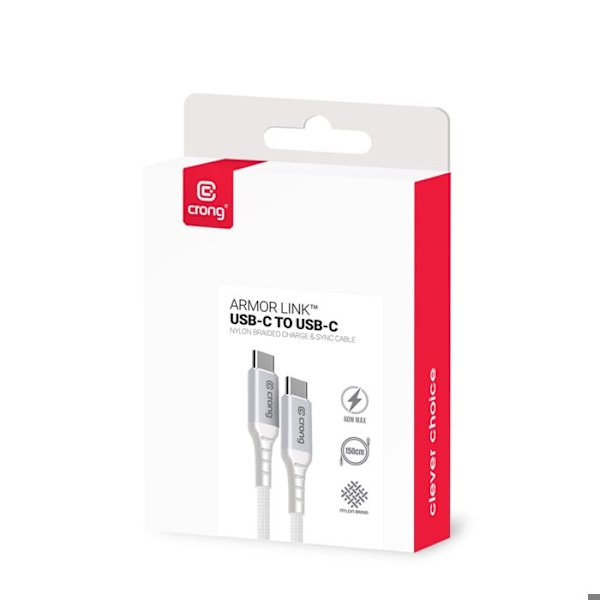 USB-kabel Crong Armor LinkC till USBC 60W PD 3A 25cm (vit)