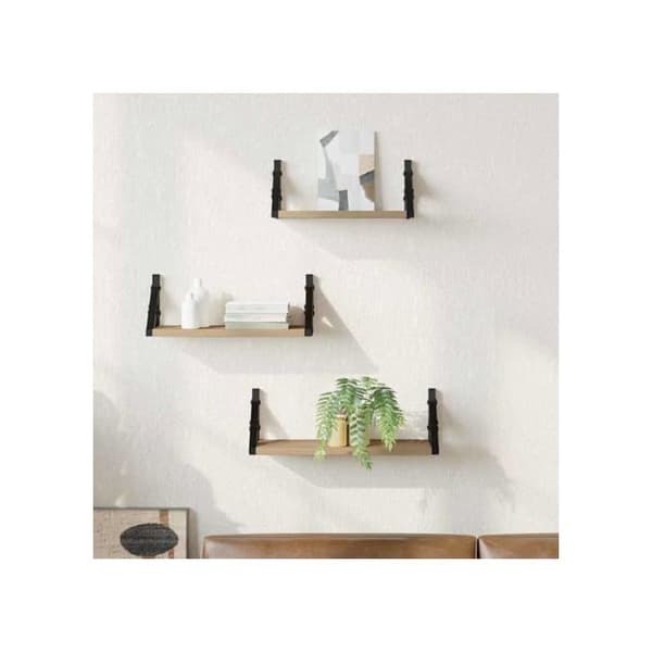 Väggmonterad hylla - vidaXL - Rökig ek - Rektangulär - 37x12x13 cm - Set om 3 stycken - Montering krävs