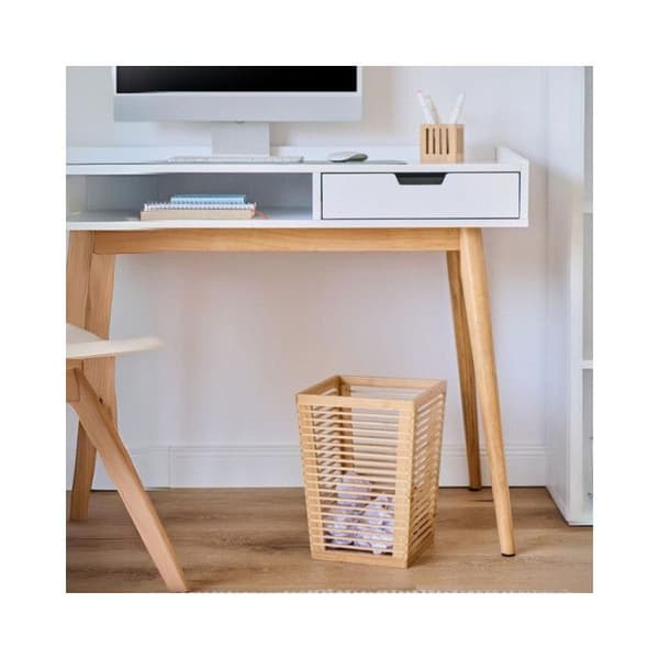 Papperskorg - VI STÄDAR UPP ALLT! - Bambu - Vit - 33 cm - 7,5 liter