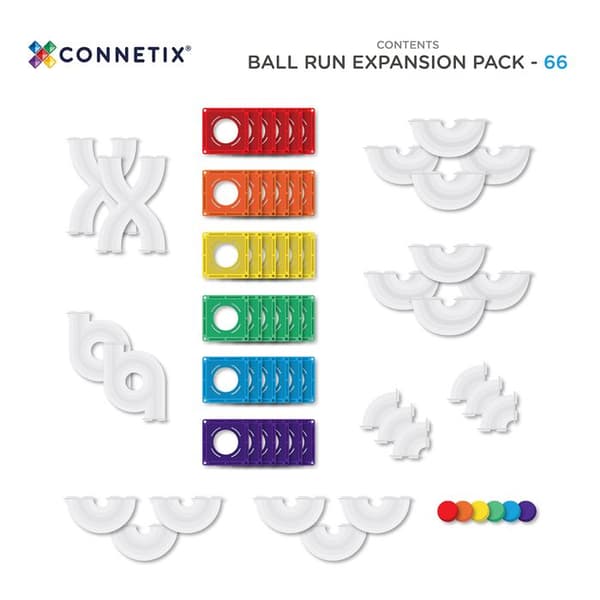 CONNETIX Byggset Magnetiska Plattor Regnbåge Bollbana Paket, 66 Delar Regnbåge