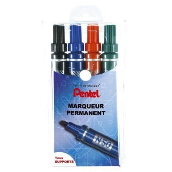 Pentel N50 Set med 4 Permanenta Markörer Kulspets Assorterad Svart/Blå/Röd/Grön