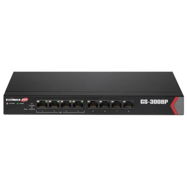 Edimax GS-3008P, Managed, Gigabit Ethernet (10-100-1000), Full duplex, Ethernet-anslutning