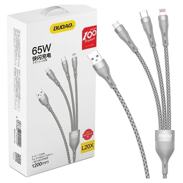 Dudao 3-i-1 Kabelset USB till Lightning Micro-USB Typ C för smartphones 65 W