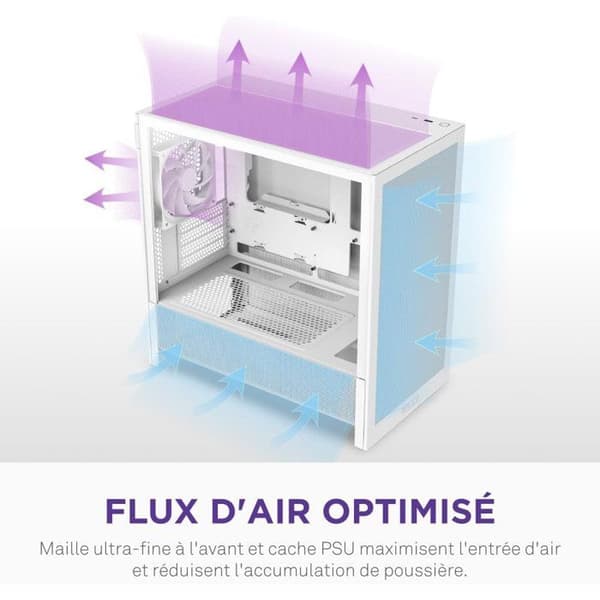 Mellanstor mikro-ATX chassi - NZXT - CC-H31FW-01 - H3 Flow - Vit - Framstående luftflöde - Stöd för stor GPU