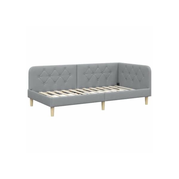 Sängram i tyg - vidaXL - 90x200 cm - Ljust grå - L-formad design - Mångsidig bäddsoffa - Robust tyg Ljusgrått