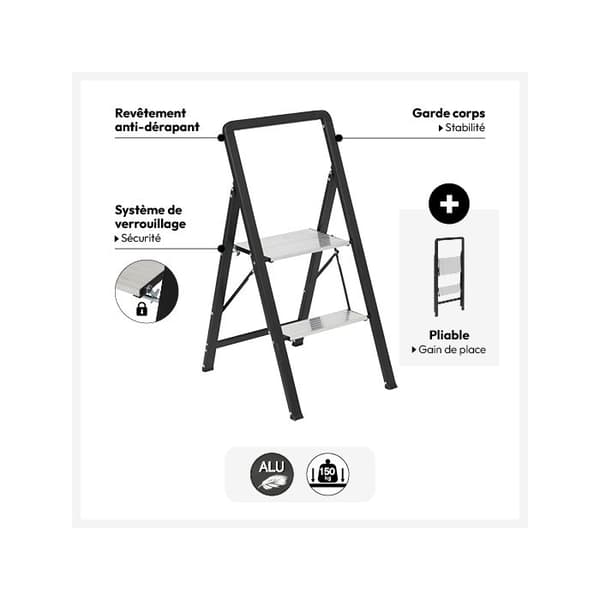 Grå aluminiumstege 2 steg H83cm - 5 five simply smart Grå