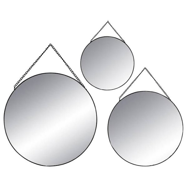 Set med 3 runda speglar i metall och glas - Diameter: 20 / 24 / 29 cm - Svart Svart