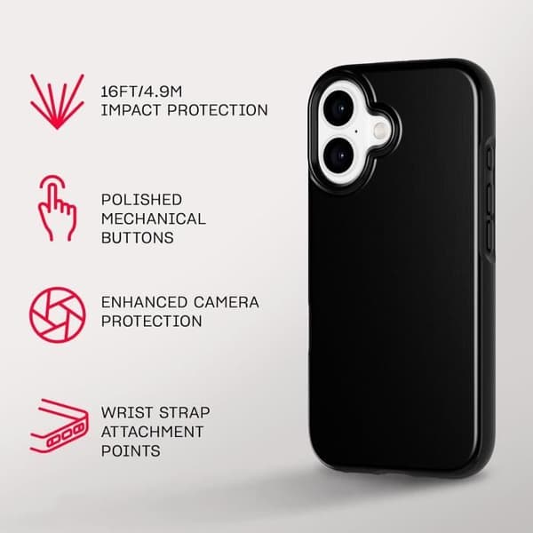 tech21 EvoDusk - Stötsäker skal för iPhone 16, kompatibel med MagSafe, svart (FlexShock 4,9 m) Svart