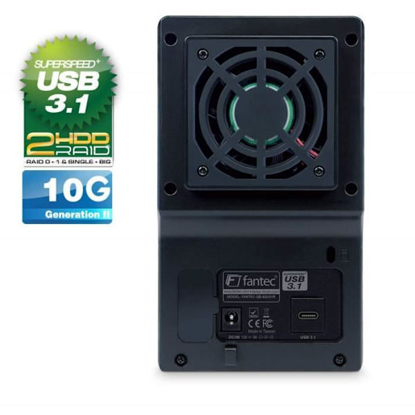 Fantec QB-X2U31 Externt RAID-chassi för SATA I/II/III 3,5 och 2,5 med USB 3.1 Typ C till Typ
