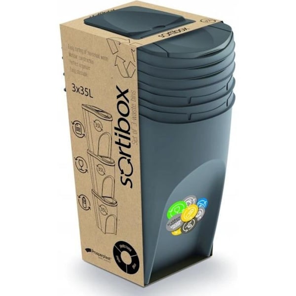 Set med sopkärl 3x35L grå Sortibox Grå