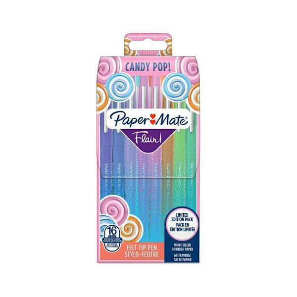 PAPER MATE Flair Candy Pop filtpenna Set med 16 - Medium Point - Diverse färger Candy Pop Sortiment 0,7 mm x 16
