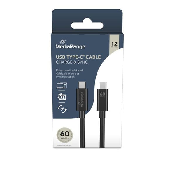 USB Typ-C-kabel - MediaRange - 60W - 5 Gbit/s - 1,2 m - Svart