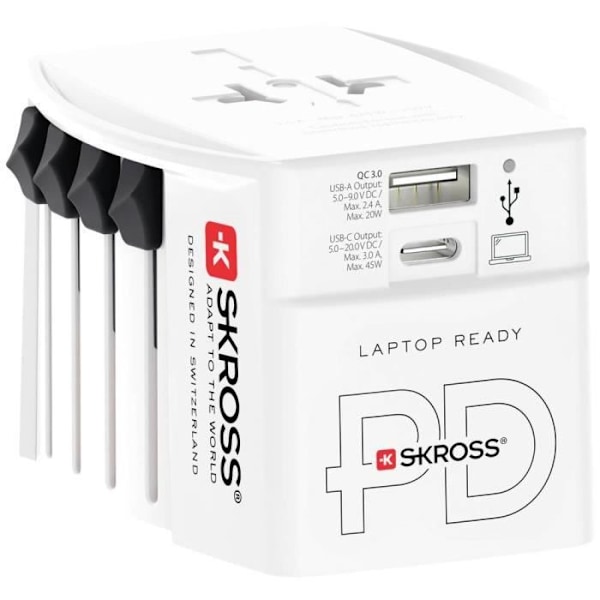 Adaptör och omvandlare - SKROSS - MUV USB AC45PD - 2 USB-portar - USB-C-utgång 45W - Universell
