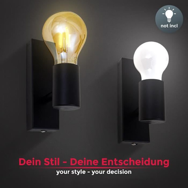Retro design vägglampa Vintage E27 sockel B.K.Licht - Punktjusterbar 90° & vridbar 360° - Svart