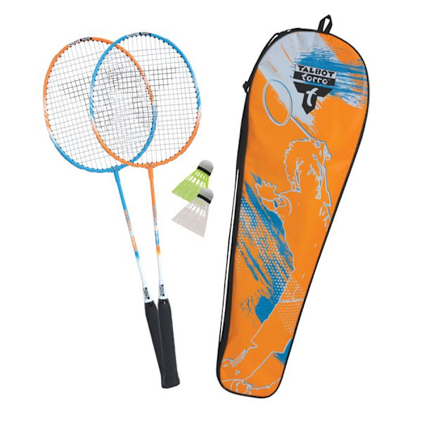 Badmintonset - Talbot-Torro - 2 Attackers - 2 racketar i stål - Termoväska - Feder inkluderade blå/orange