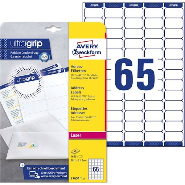 Mycket litet utrustningspaket - L7651-25 - Zweckform Mini-etiketter 38,1 x 21,2 mm 25 ark (import från Tyskland)