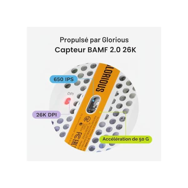 Souris Gaming - GLORIOUS - Modell O 2 Mini - Ultra lätt 49g - Sensor 26000 dpi - 6 programmerbara knappar Vit