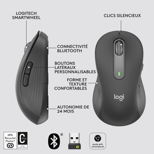 Mus - Trådlös - Logitech - M650 - Vänsterhänt - Grafit