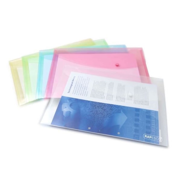 Paket med 5 Pastell Assorted A4 Snap File-fickor