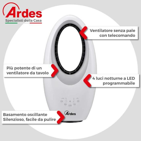 Bladlös fläkt - Ardes - AR5BL1 Muna - Fjärrkontroll - LED nattljus - Timer Vit