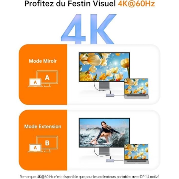 Hub USB C - NOVOO - 8 portar - HDMI 4K60Hz - Ethernet Gigabit - Ladda 100W PD