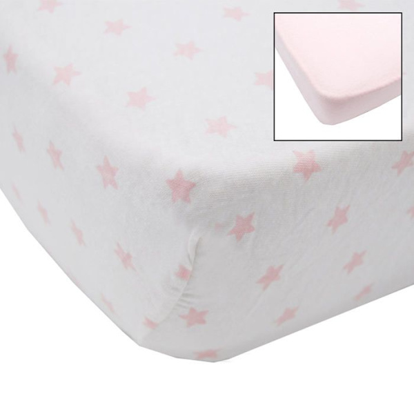 BABYCALIN Uppsättning av 2 bomullsplagg av jersey i bomull - Rosa och rosa stjärntryck - 70 x 140 cm Rosa