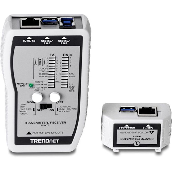 Kabeltestare - TRENDNET - TC-NT3 - Kortslutningstest - Längdmätning - USB och RJ-45