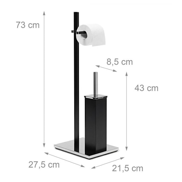 Ensemble stöd för toalettborste och papperhållare - Relaxdays - Inox - Svart - Dimensioner 73x21,5x27,5 cm - Elegant design svart silver