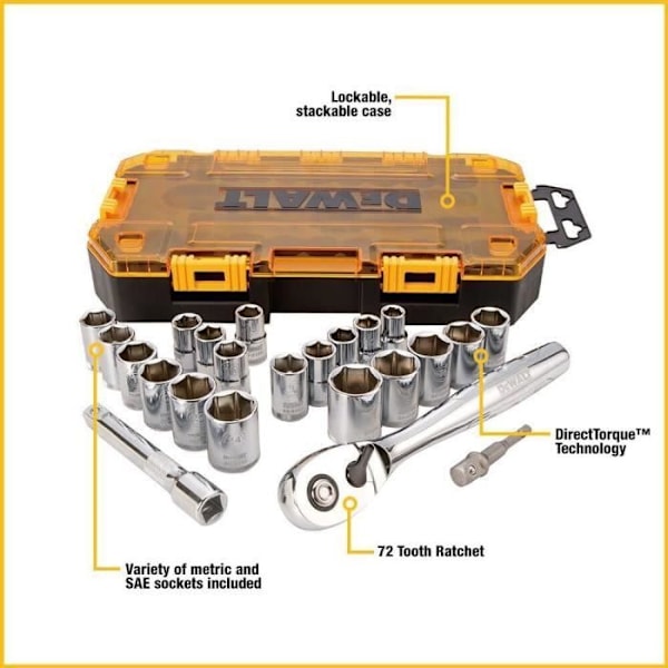 DEWALT DWMT73813 12,23-delars metrisk hylsnyckelsats