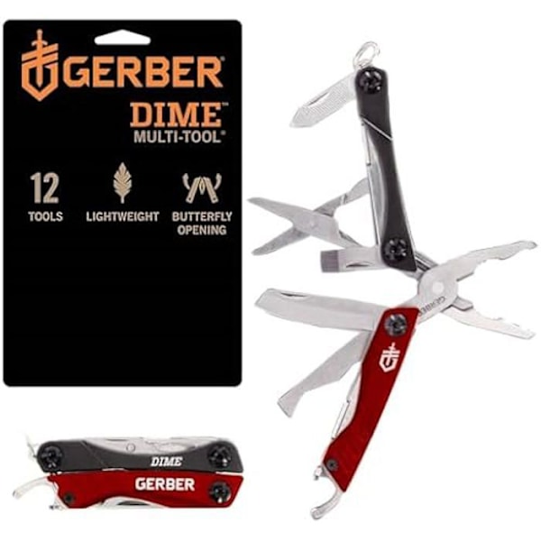 Multifunktionellt verktyg - GERBER - Dime - 12 funktioner - Rostfritt stål - Röd Röd
