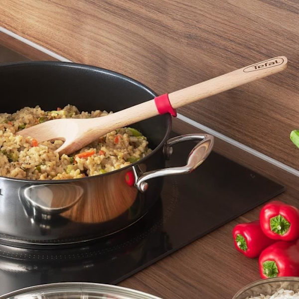 TEFAL INGENIO Risottosked i bokträ och platinasilikon 32 cm K2308514 Beige och röd