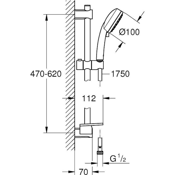 GROHE Vitalio Comfort 100 Krom duschset - 2 strålar - Duschstång 600 mm - Flexibel 1750 mm